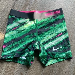 Nike Pro Spandex Shorts- Green, Black & Pink- Size US XS